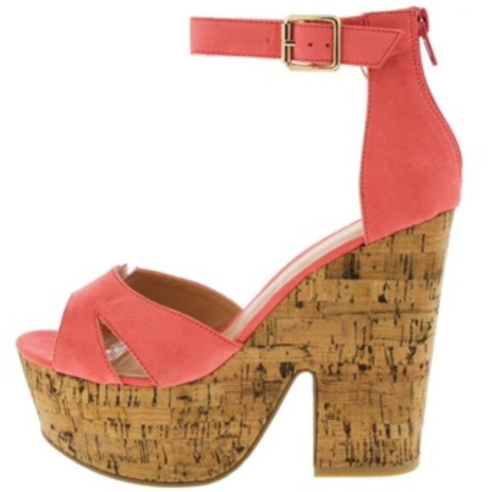 Coral Pink Corkscrew Wedge